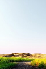 Fototapeta premium Scenic Landscape with Grass, Sky, and Hills at Sunset