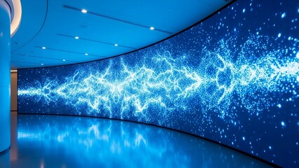 Experience the future with this stunning immersive display, perfect for a modern office, tech expo, or innovative product launch with its vibrant energy and sleek design