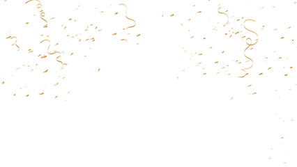 Falling gold confetti, serpentine ribbons isolated on transparent background. Decorative Glitter tinsel, shiny golden streamers frame, birthday, party, carnival. vector illustration