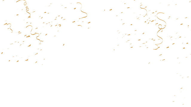 Falling gold confetti, serpentine ribbons isolated on transparent background. Decorative Glitter tinsel, shiny golden streamers frame, birthday, party, carnival. vector illustration