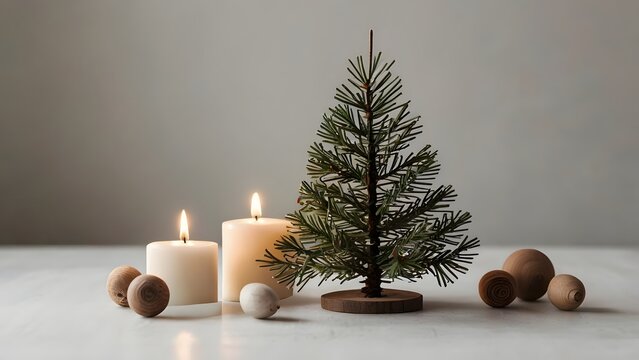 Minimalist Christmas scene white background