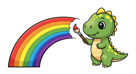 whimsical dinosaur artist paints vibrant spectrum, spreading joy and imagination