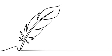Continuous one line drawing of a writing quill pen. minimalist illustration for literature, creativity, art, education and communication. Vector, illustration