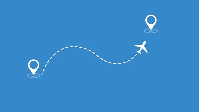 Animated two location point connection with lines arrow direction animation , from the starting point to the end ,suitable to tourism and travel concept. alpha channel only 4k,