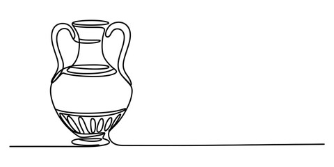 Continuous line drawing of an ancient style amphora vase with two handles, a classic vessel illustration symbolizing history and art Vector, illustration