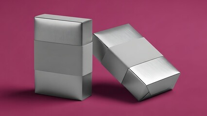 Obraz premium Two Silver Rectangular Boxes on a Pink Background.