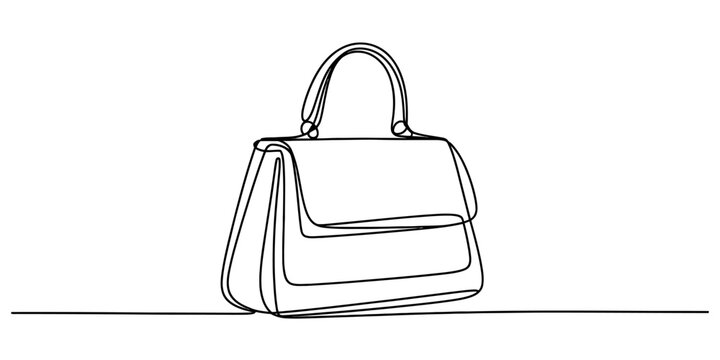 One line drawing of a classic ladies handbag with a top handle, isolated on fashion accessory sketch continuous one line art of vector illustration