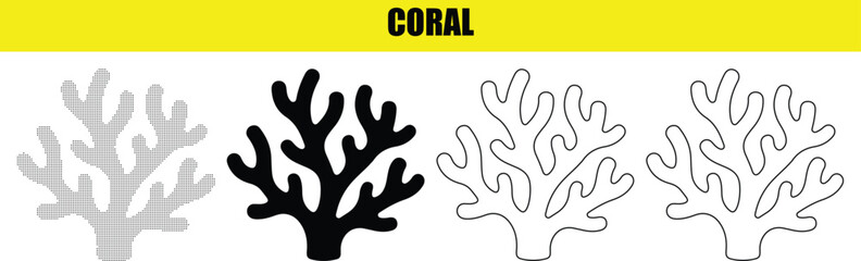 Coral icon vector illustration, coral sign. flat design style. black and white version and outline version for web site design app