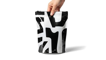 Modern Black and White Pouch with Bold Graphic Design.