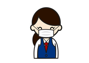 マスクをする女性タクシードライバーのイラスト