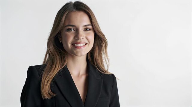 Female material smiling in a suit
