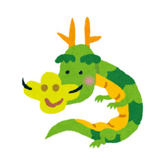 Cute Green Asian Dragon Illustration