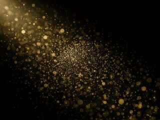 Golden sparkling dust particles floating in a dark space with a dramatic light beam effect, abstract background