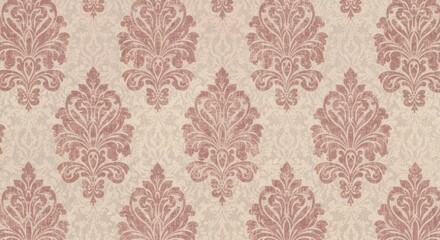 Fototapeta premium Close-up of a pink and beige damask wallpaper pattern with a repeating floral design