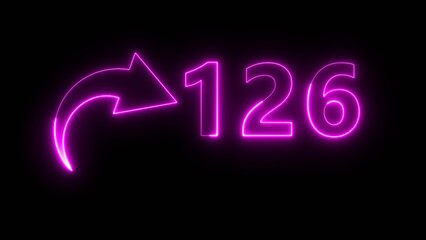 Counting neon 126 number illustration. Neon text number on black background.  Neon count number.