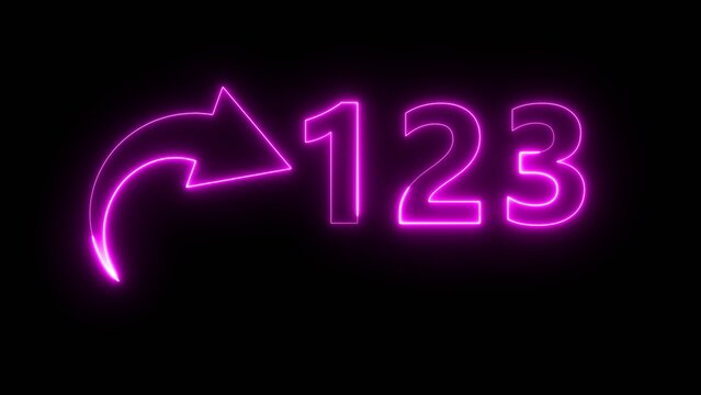 Counting neon 123 number illustration. Neon text number on black background.  Neon count number.