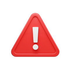 Red triangular warning sign with white exclamation mark isolated for alert and danger concepts transparent background