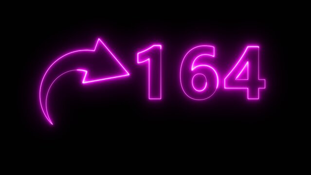 Neon business counter number. Neon count number 164 on black background. Neon count number.