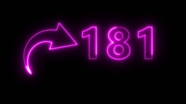 Neon business counter number. Neon count number 181 on black background. Neon count number.