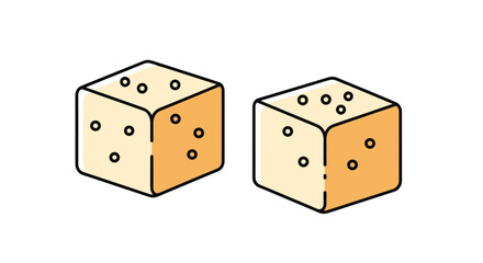 Two cartoon-style sugar cubes illustrated with a simple color palette and black outlines, isolated on a white background.