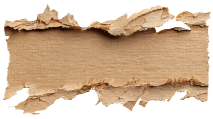 Torn cardboard strip with rough edges empty space for text isolated on white background.