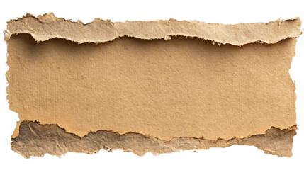 Torn brown paper strip with rough edges blank space for text isolated on white background.