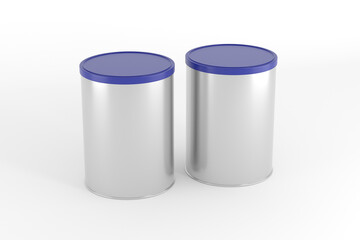 Food and Milk powder container tin can 3D rendering mockup 
