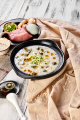 Century Egg Pork Congee In Warm White Pot