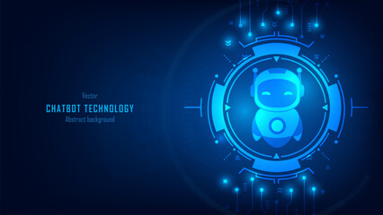 Concept of AI chatbot service. Robot on a futuristic circuit motherboard background. Artificial intelligence robot assistant for online customer support. Innovation and business. Vector illustration.