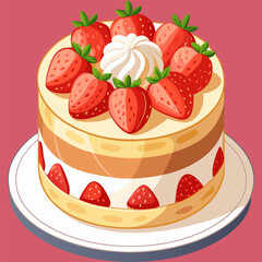 “Delicious Strawberry Cake Fresh Cream Dessert Illustration Vector”