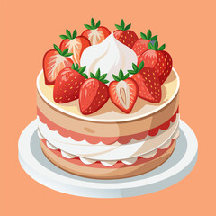 “Delicious Strawberry Cake Fresh Cream Dessert Illustration Vector”