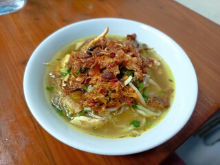 Traditional Indonesian Chicken Noodle Soup Dish