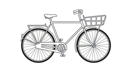 Classic Bicycle with Front Basket and Rear Rack Line Art.