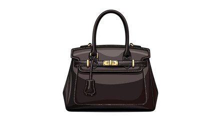 Elegant Dark Glossy Luxury Handbag with Gold Hardware.