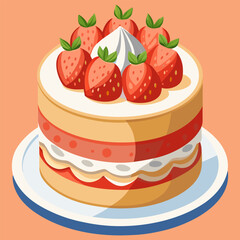 “Delicious Strawberry Cake Fresh Cream Dessert Illustration Vector”