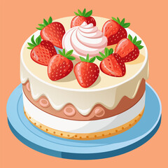 “Delicious Strawberry Cake Fresh Cream Dessert Illustration Vector”