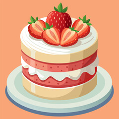 “Delicious Strawberry Cake Fresh Cream Dessert Illustration Vector”