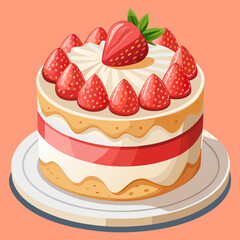 “Delicious Strawberry Cake Fresh Cream Dessert Illustration Vector”