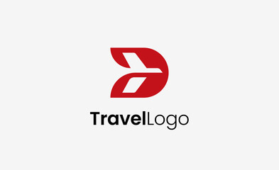 Travel Logo Airplane icon and Letter D, Travel agency illustration modern and minimalist concept.