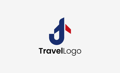 Travel Logo Airplane icon and Letter J, Travel agency illustration modern and minimalist concept.