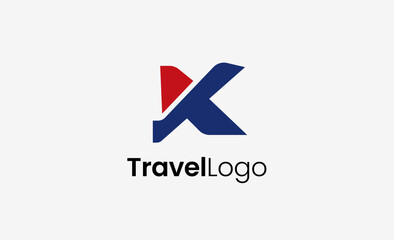 Travel Logo Airplane icon and Letter K, Travel agency illustration modern and minimalist concept.