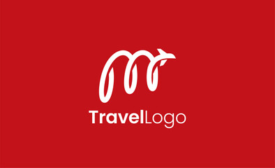 Travel Logo Airplane icon and Letter M, Travel agency illustration modern and minimalist concept.