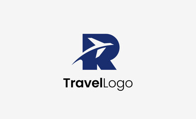 Travel Logo Airplane icon and Letter R, Travel agency illustration modern and minimalist concept.