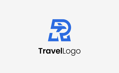 Travel Logo Airplane icon and Letter R, Travel agency illustration modern and minimalist concept.