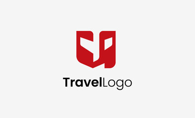 Travel Logo Airplane icon and Letter U, Travel agency illustration modern and minimalist concept.