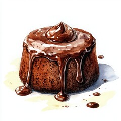 Indulge in decadent temptation with rich chocolate lava cake, a watercolor painting that captures gourmet dessert dreams and sweet cravings