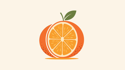Stylized Orange with Cross-Section and Leaf Illustration on Light Background, Fresh Citrus Fruit Vector Graphic