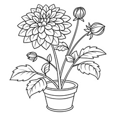 “Flower Pot Line Art Blooming Plant Vector Illustration”