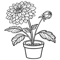 “Flower Pot Line Art Blooming Plant Vector Illustration”