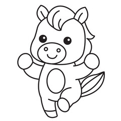 Fototapeta premium Cute Horse Standing Happy Coloring Page